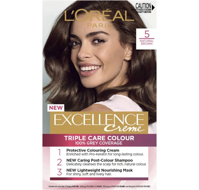 L'Oreal Paris Excellence Creme Permanent Hair Dye, 5 Natural Brown, Radiant At-Home Hair Colour with up to 100% Grey Coverage & 8 Weeks Rich Long-Lasting Colour, Pro-Keratin & Hyaluronic Acid