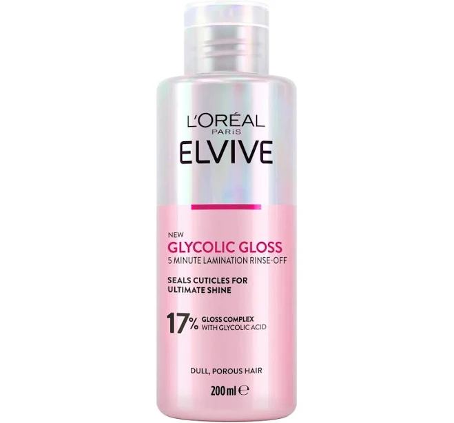 L'Oreal Paris Elvive Glycolic Gloss Lamination Rinse-Off Treatment, with Glycolic Acid, Salon Treatment at Home, Long-lasting Smooth & Shiny Hair, for Dull Hair, suitable for all Hair Types, 200ml