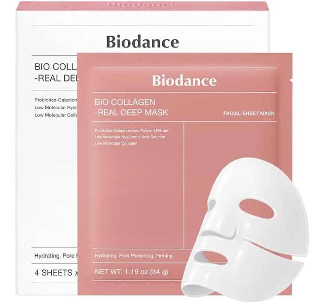 BIODANCE Bio-Collagen Real Deep Mask, Hydrating Overnight Hydrogel Mask, Pore Minimizing, Elasticity, Plumping Improvement, Korean Skincare, Stocking Stuffers for Teen Girls | 1.19oz(34g) x 4ea