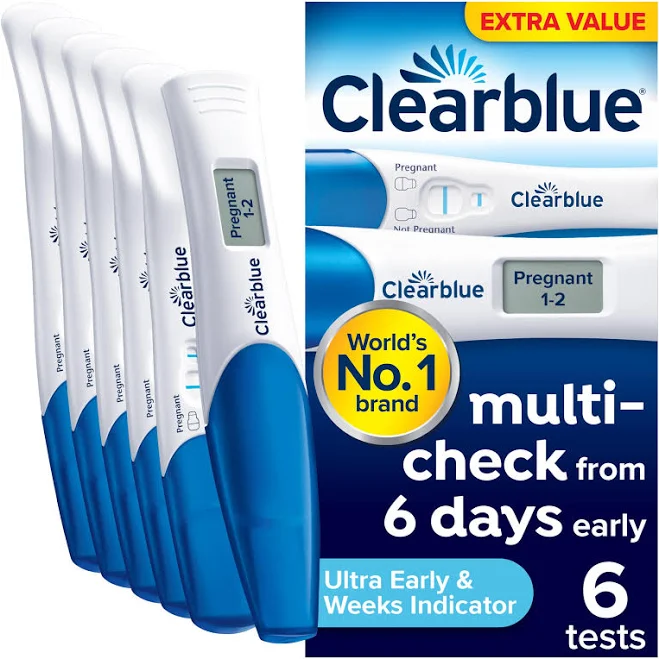 Clearblue Pregnancy Test Ultra Early Multi-Check & Date Combo Pack, Results 6 Days Early (Visual Sticks) & Tells You How Many Weeks (Digital Stick), 6 Tests (1 Digital, 5 Visual)
