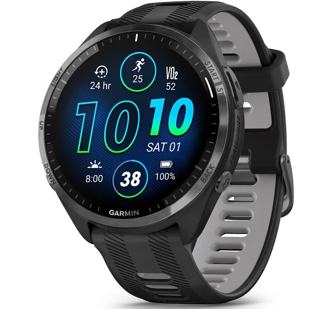 Garmin Forerunner 965, Carbon Grey DLC Titanium Bezel with Black Case and Amp Yellow/Black Silicone Band