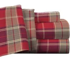 Pointehaven Flannel Deep Pocket Sheet Set with Oversized Flat Sheet, Queen, Piedmont Plaid