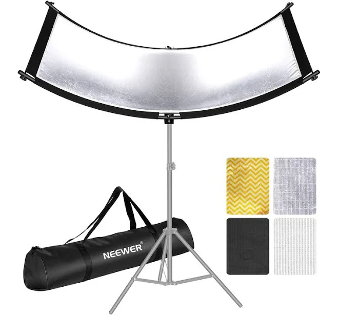 Neewer Clamshell Light Reflector Diffuser with Carrying Bag, 66”×24”/155x61cm Photography Curved Lighting Reflector for Photo Studio Photography, Black/White/Gold/Silver Colors (Stand Not Included)