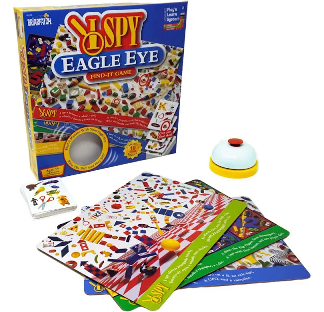 Briarpatch, SPY Eagle Eye Find-It Game - Sharpen Your Senses with Fast, Furious, and Fun Matching!, Includes 30 Double-Sided Cards, 4 Game Boards, and a Bell, for 2 to 4 Players, Ages 5 and Above