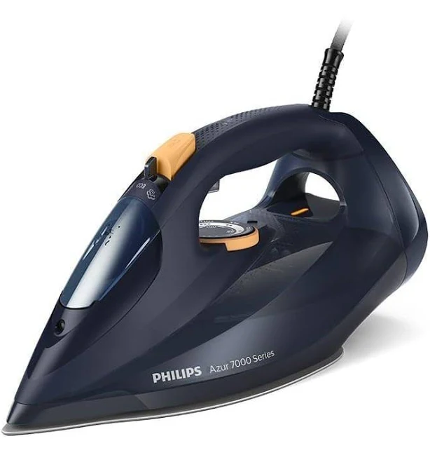 Philips Azur 7000 Series Steam Iron - 2400W, 50g/min Steam, 250g Steam Boost, Vertical Steam, SteamGlide Elite Soleplate, Blue/Yellow (DST7060/20)