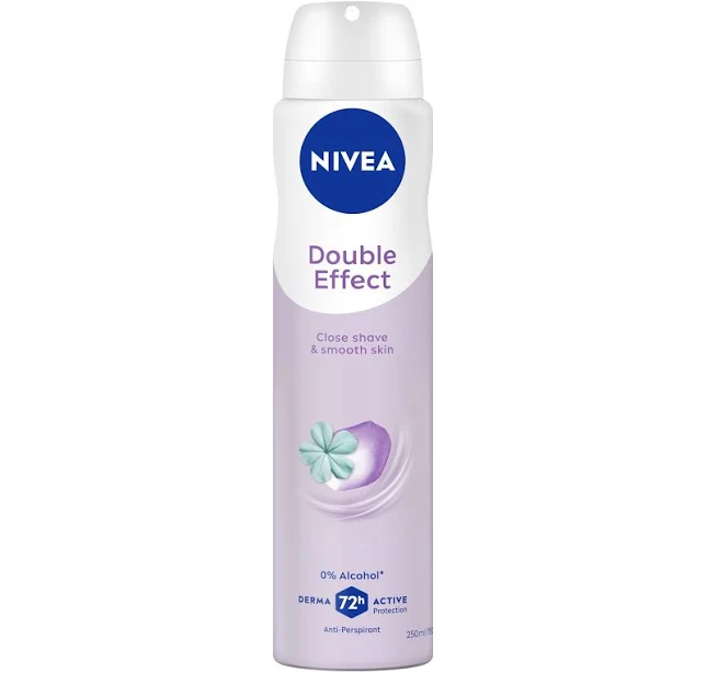 NIVEA Double Effect Anti-Perspirant Aerosol Deodorant 250ml | With Avocado Extract for Smooth Underarms | 72-Hour Sweat Protection | Sweet Fragrance | Quick-Drying Formula | Lasting Freshness