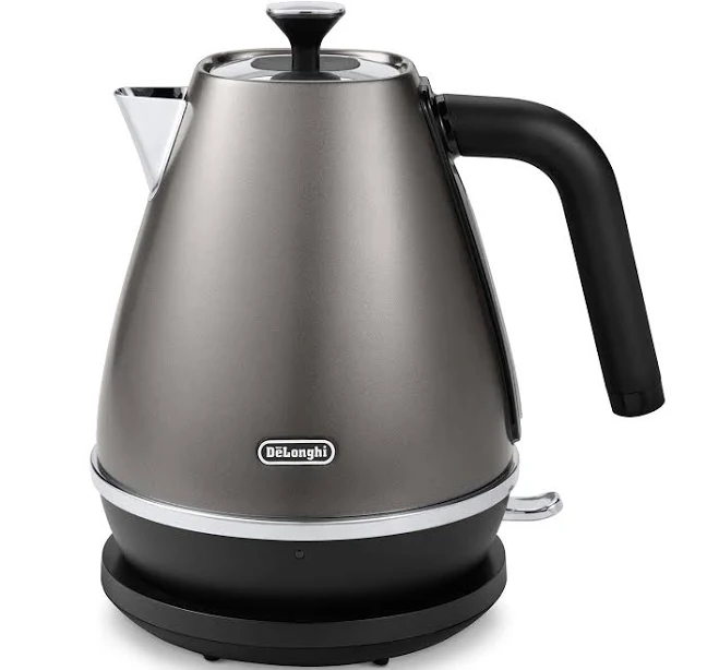 De'Longhi Distinta Titanium KBIN2001.TB, Electric Kettle, 360° Swivel Base, Water Level Indicator, Cord Storage, Anti-Scale Filter, Detachable lid, 1.7 L, 2000W, Titanium Black