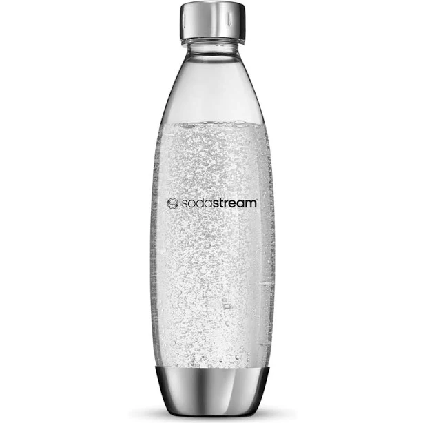 Sodastream - Fuse 1L Metal Accent Carbonating Water Bottle | BPA-Free & Dishwasher Safe | Hermetic Sealing Lid | Compatible with Most Models | Easy Soda Making, Silver, Plastic