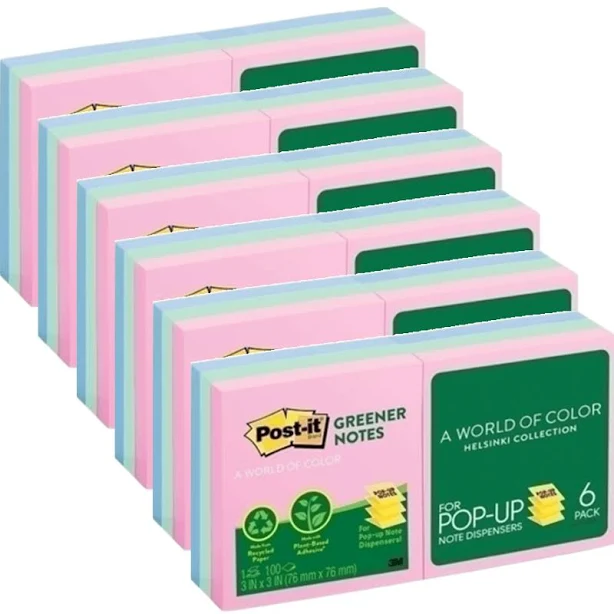 Post-It Greener Pop-Up Notes Pastel Helsinki 76x76mm [6 Pack]