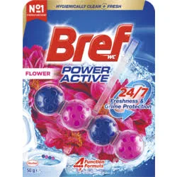 Bref Power Active Flower Blossom with Air Freshener Effect, Rim Block Toilet Cleaner, 50g
