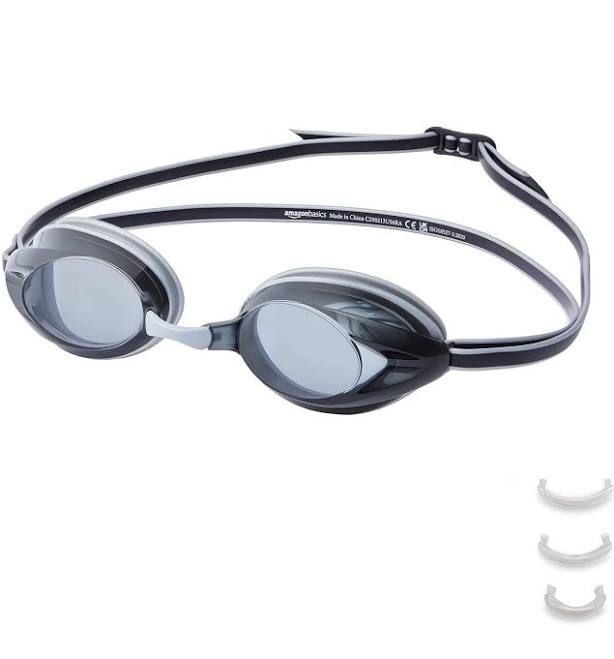 Amazon Basics Unisex Adult Swimming Goggles, Silver