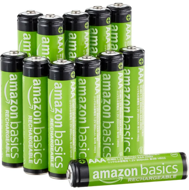 Amazon Basics 16-Pack Rechargeable AAA NiMH Performance Batteries, 800 mAh, 1.2V, Recharge up to 1000x Times, Pre-Charged