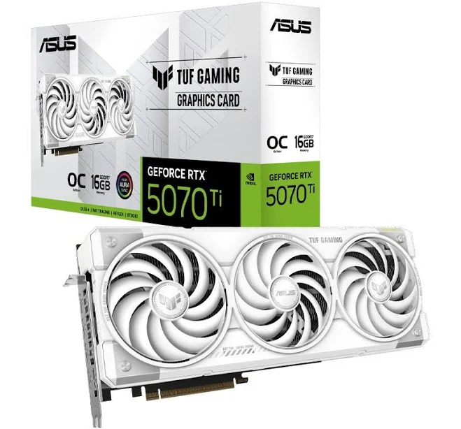 ASUS TUF Gaming GeForce RTX ™ 5070 Ti 16GB GDDR7 White OC Edition Gaming Graphics Card (PCIe® 5.0, HDMI®/DP 2.1, 3.125-slot, Military-Grade Components, Protective PCB Coating, axial-tech Fans)